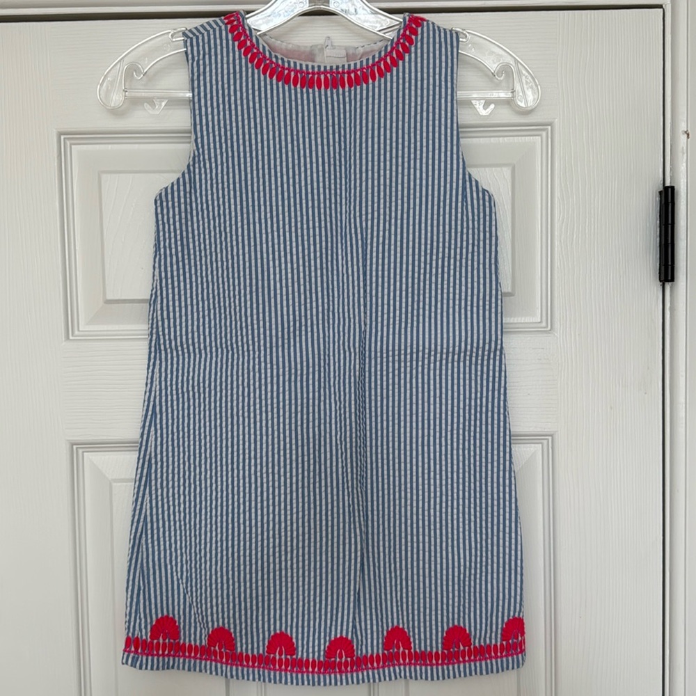 Vineyard Vines Girls Seersucker Embroidered Shift Dress Size 7